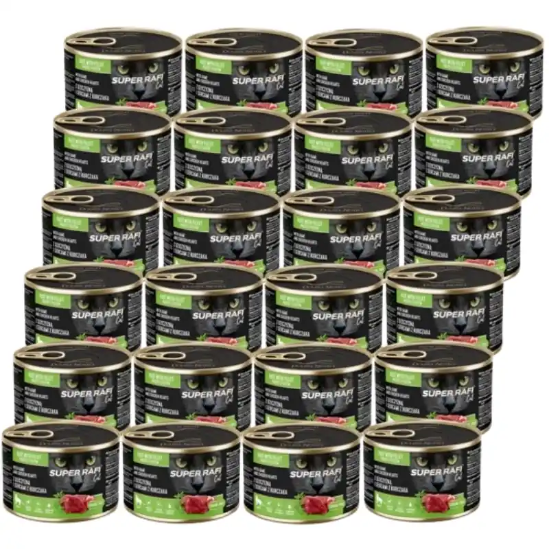 Ajánlat DOLINA NOTECI Super Rafi Macskaeledel vad- és csirkeszívvel 24x185g