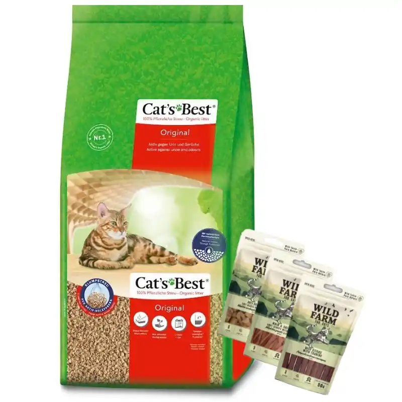 Ajánlat Rettenmaier Polska JRS Cats Best Original 40l/17.2kg + WILD FARM macskaeledel keverék 3x50g