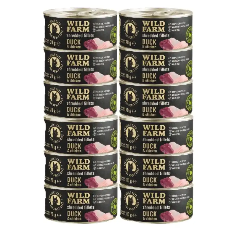 WILD FARM Fillets Duck&Chicken 12x70g - gabonamentes nedves macskaeledel, filé húslevesben Szuper ajánlat