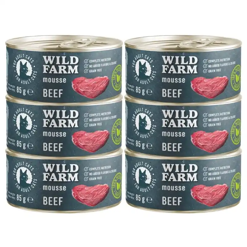 Expressz szállítás WILD FARM Mousse Beef 6x85g - gabona nélküli mousse macskáknak