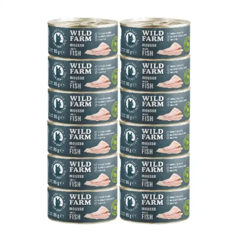 WILD FARM Mousse Fehér hal 12x85g - gabonamentes hab macskáknak Akció