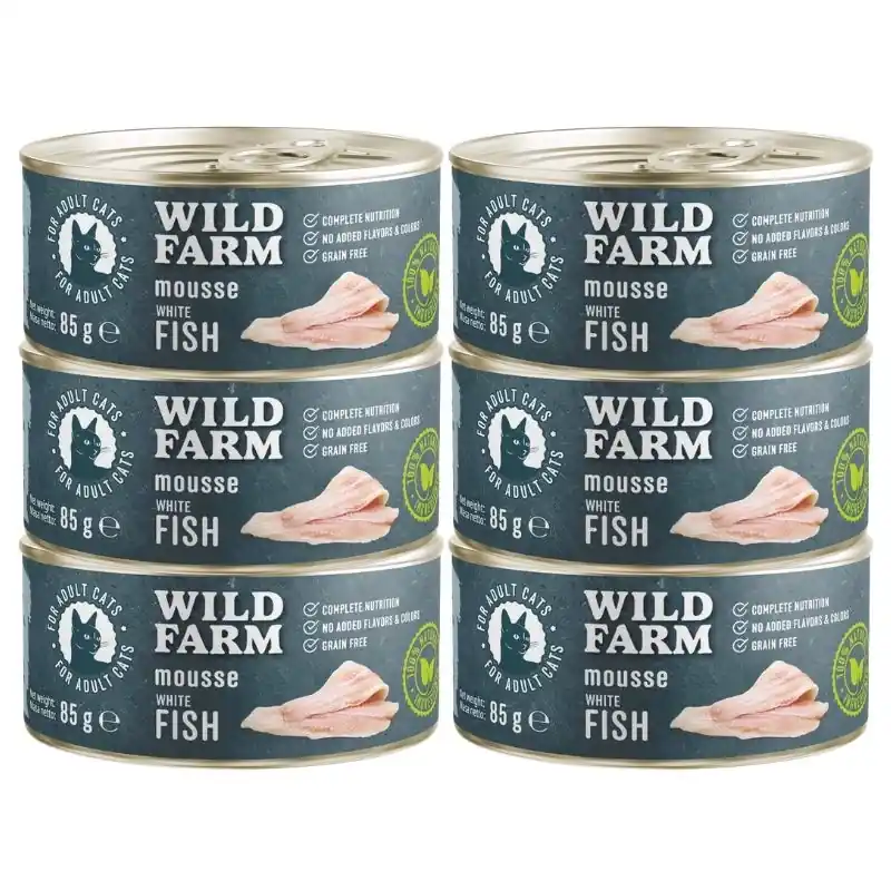 Vedd meg most WILD FARM Mousse Fehér hal 6x85g - gabonamentes hab macskáknak