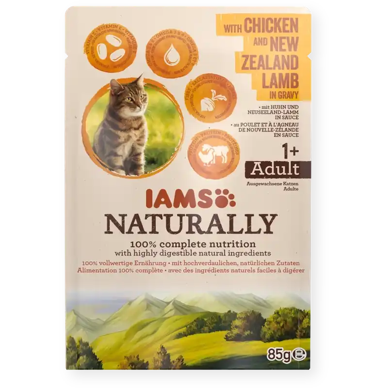 IAMS - Természetesen csirkével és új-zélandi bárányhússal mártásban 85g Ne maradj le