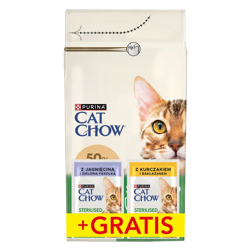 Végkiárusítás PURINA Cat Chow sterilizált csirkében gazdag eledel 1.5kg + 2 tasak INGYENES