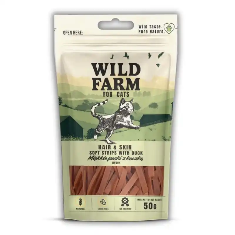 Expressz szállítás WILD FARM hair&skin soft kacsacsíkok 50g macska csemege