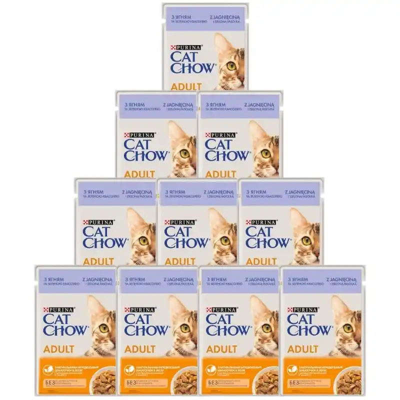 PURINA Cat Chow Felnőtt macskaeledel bárányhússal és zöldbabbal zselében 10x85g Azonnal elérhető