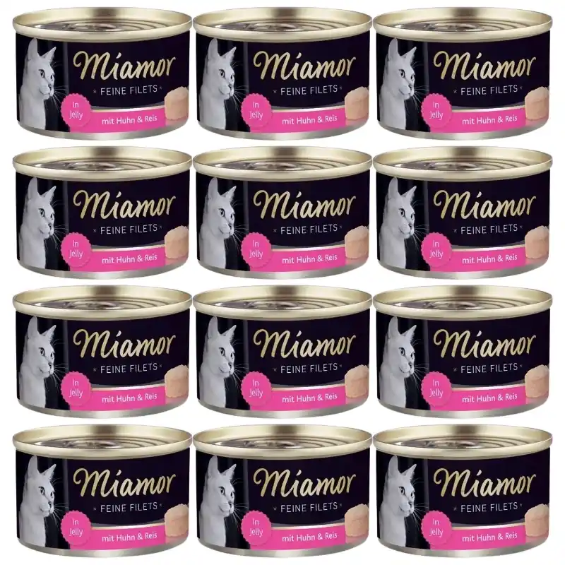 Akciós ár Miamor Feine Filets - nedves macskaeledel csirke filé rizzsel 12x100g-os konzervdobozban