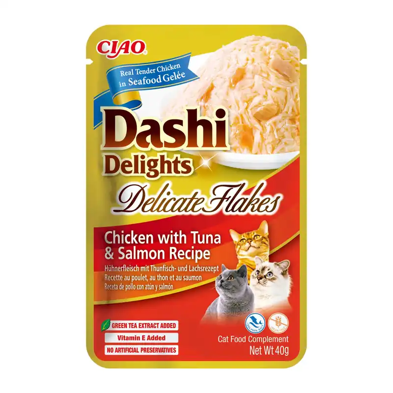 Utolsó esély INABA Dashi Delights Finom pelyhes csirke tonhalas és lazacos recept 40g