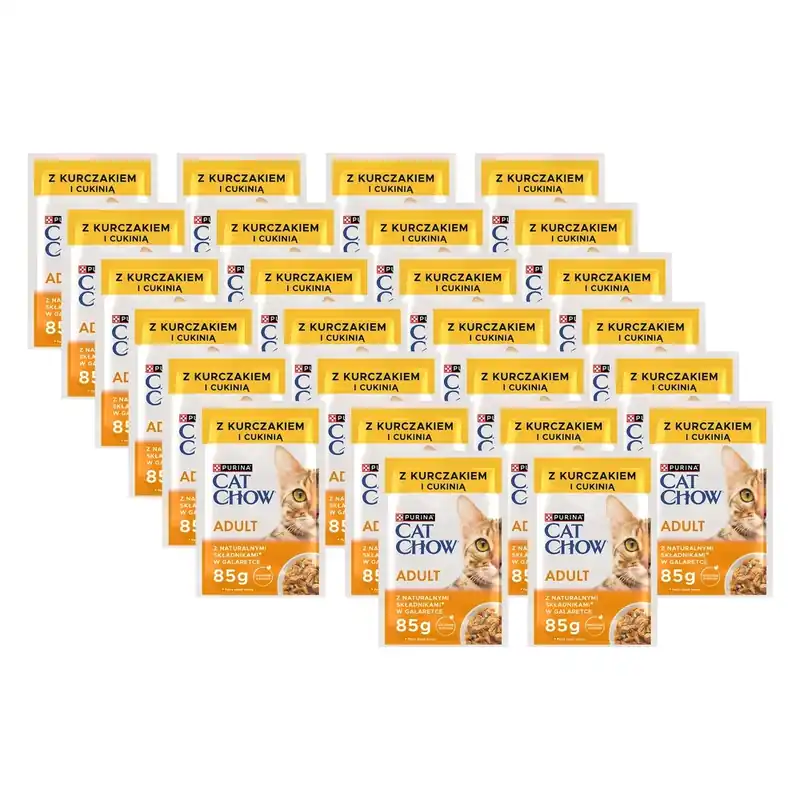 Gyors kiszállítás PURINA Cat Chow felnőtt csirke és cukkini zselés macskatáp 26x85g
