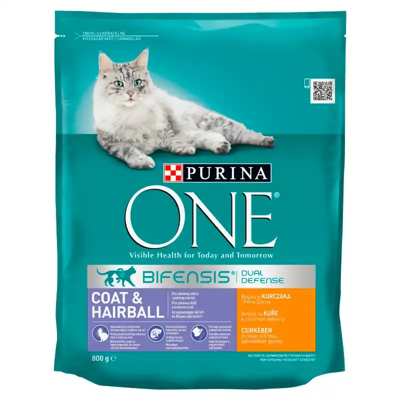 Azonnali szállítás Purina One Cat Coat & Hairball csirke macskaeledel 800g