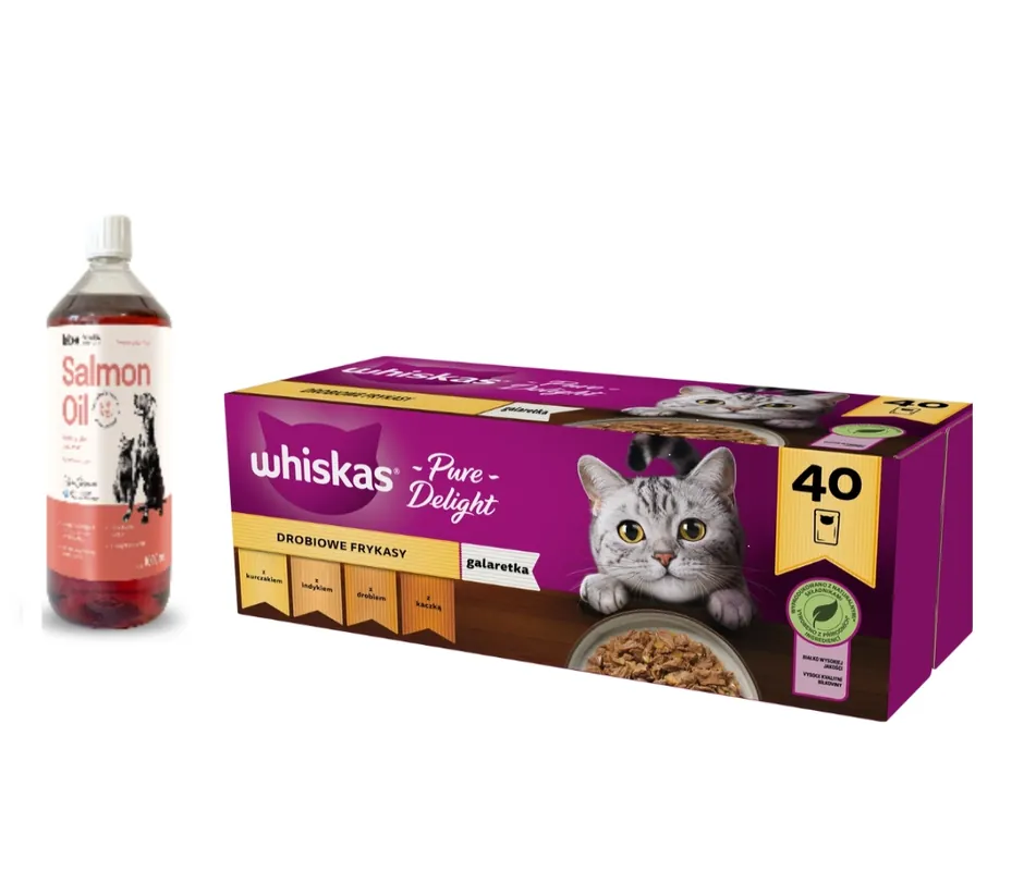 Biztonságos fizetés WHISKAS Adult tasak 40 x 85 g Baromfi darabok - nedves eledel felnőtt macskáknak, zselében (darabok csirke, pulyka, baromfi, kacsa) + Lab-V lazacolaj 100% kutyáknak és macskáknak minden korosztály számára 1000 ml hidegen sajtolt 1000 ml