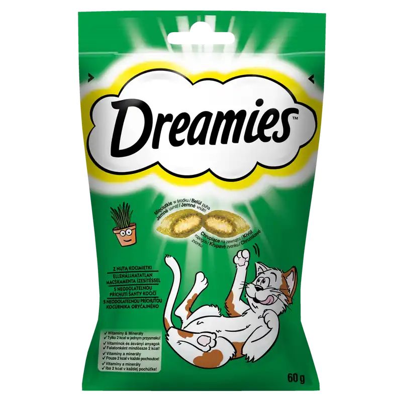 Vásárlói kedvenc DREAMIES 60g - macskamenta jutalomfalat macskamentával