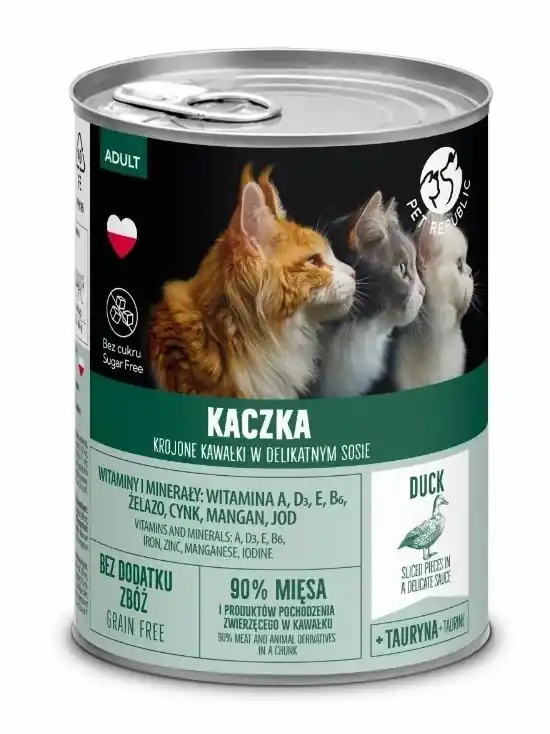Ajánlat PetRepublic darabok mártásban kacsával 400g macskáknak