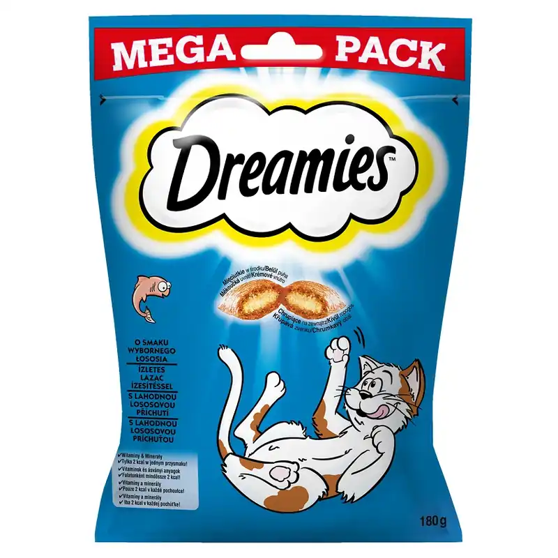 DREAMIES 180 g - macskaeledel finom lazac ízzel Különleges ajánlat