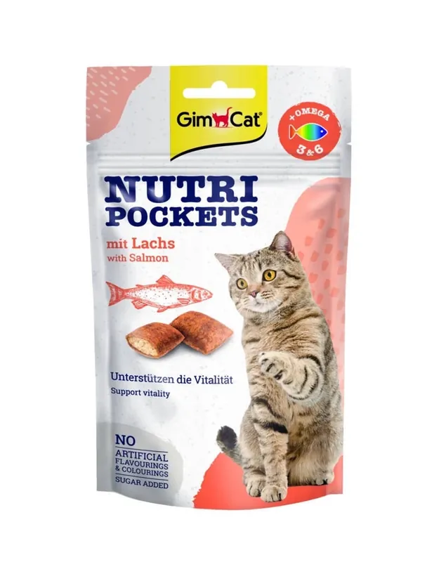 GIMCAT NUTRI POCKETS Lazacfalatok Omega 3&6-tal 60 g Expressz szállítás