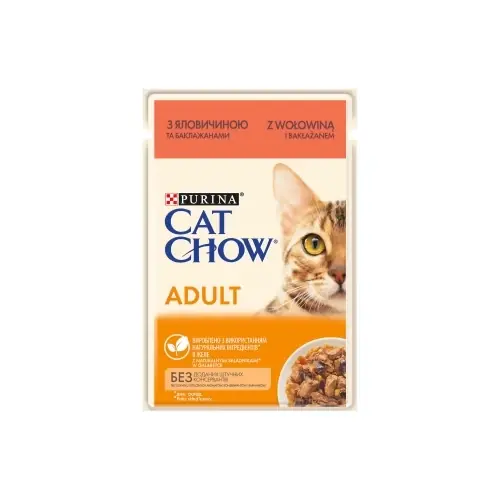 Szuper akció PURINA Cat Chow felnőtt macskaeledel marhahússal és padlizsánnal, zselében 85 g
