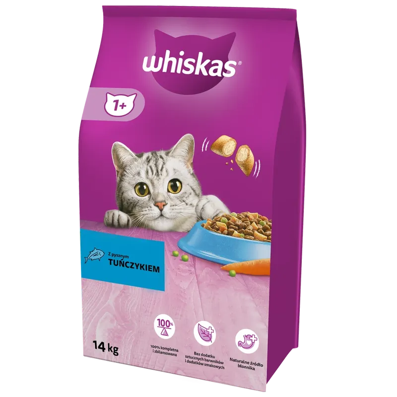 WHISKAS 1+ száraz macskaeledel tonhallal 14 kg Alacsony ár