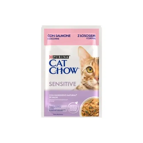 PURINA CAT CHOW Sensitive macskaeledel lazaccal és cukkínivel, mártásban 85 g Népszerű