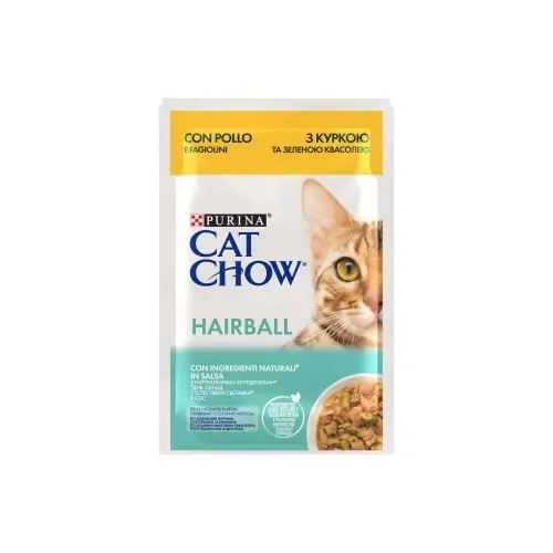 PURINA CAT CHOW szőrgombóc macskatáp csirkével és zöldbabbal szószban 85g Expressz kézbesítés