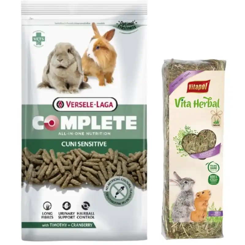 Alacsony ár Versele-Laga Cuni Sensitive Complete - Nyúltáp 1.75kg + VITAPOL széna rágcsálóknak 500g