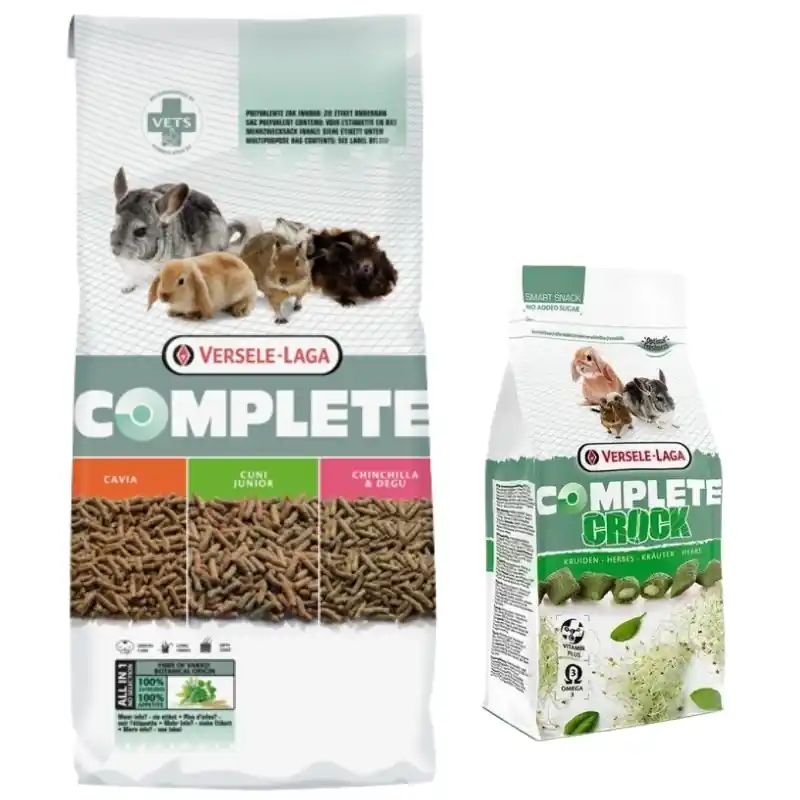 Árengedmény VERSELE-LAGA Cuni Junior Complete 8kg - eledel fiatal nyulaknak +VERSELE LAGA Crock Complete Herbs - gyógynövényes eledel nyulaknak és rágcsálóknak 50g