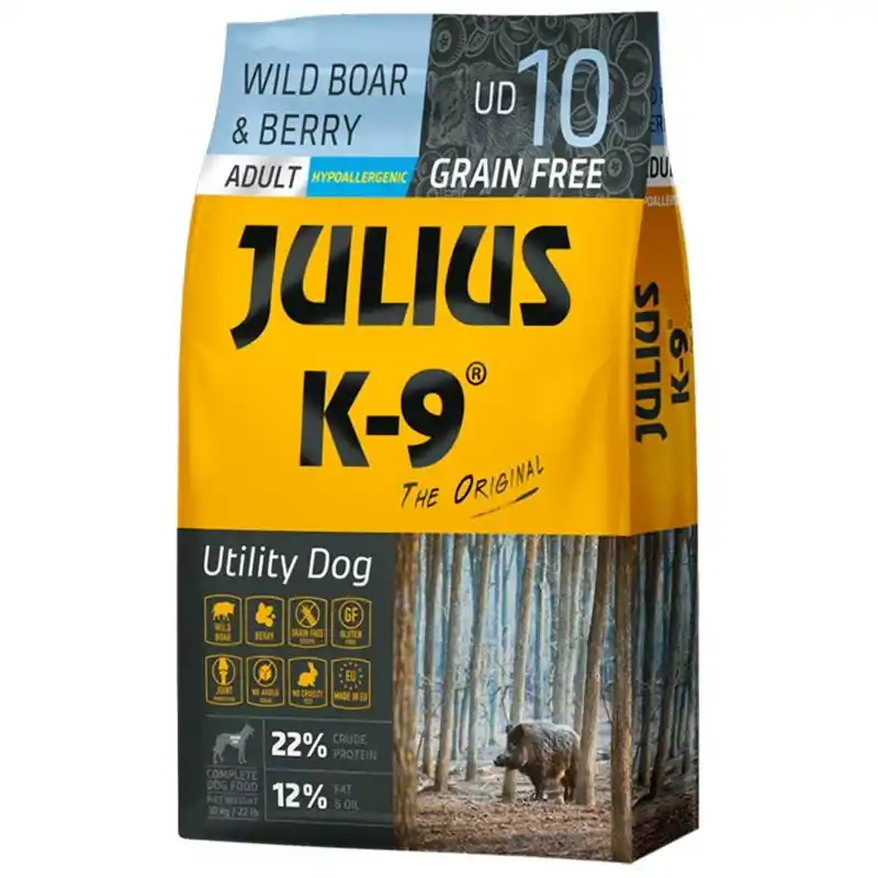 Rendeld meg most Julius K-9 Utility Dog Adult Hypoallergenic Wild Boar & Berry 10kg