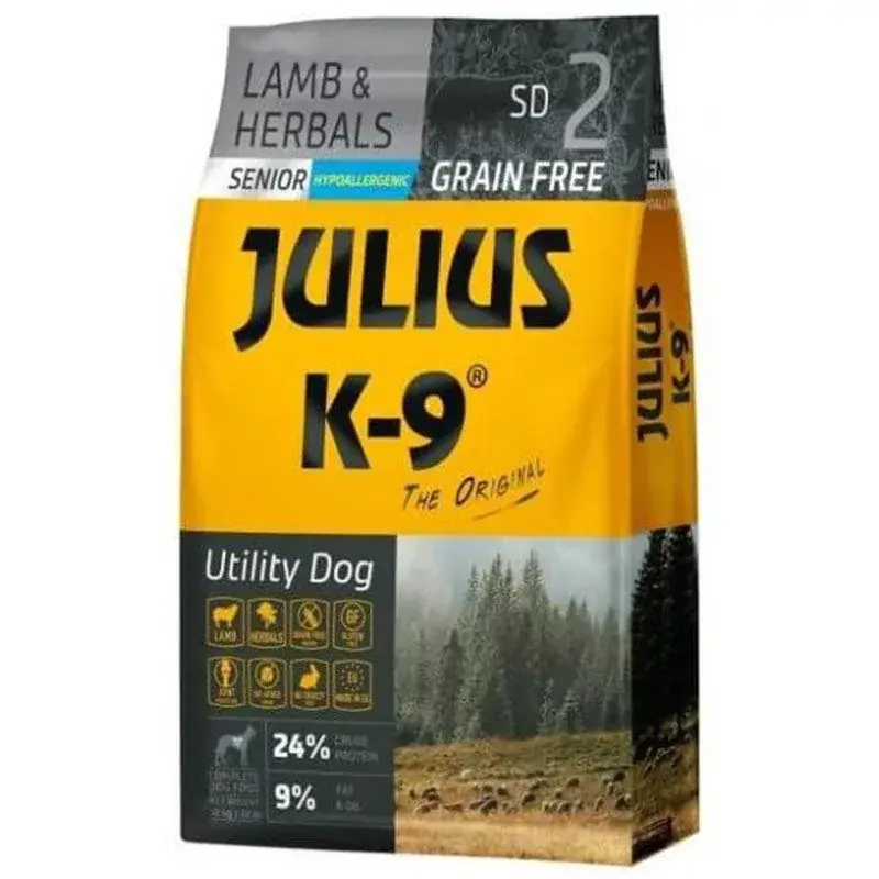 Legkelendőbb Julius K-9 Utility Dog Senior Hypoallergenic Lamb & Herbals 10kg