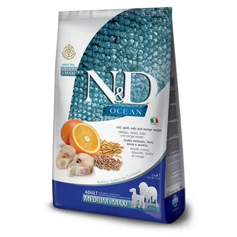 Vedd meg online N&D Dog Ocean Medium&Maxi Tőkehal&Narancs Tönköly 12kg