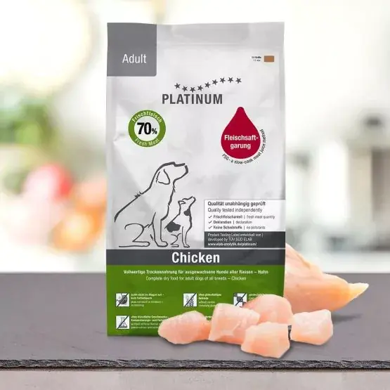 Újdonság PLATINUM Adult Chicken +Rice 5kg Kutyatáp Csirkehúsból