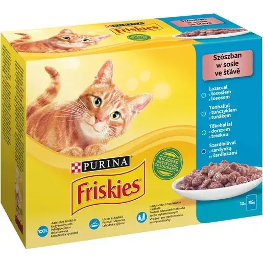 FRISKIES 12X85G halas válogatás (Lazac - Tonhal - Tőkehal - Szardnia) Vedd meg most