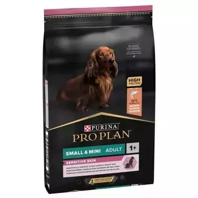 Végkiárusítás Purina PRO PLAN Small & Mini Adult SENSITIVE SKIN lazacban gazdag száraz kutyaeledel 7kg