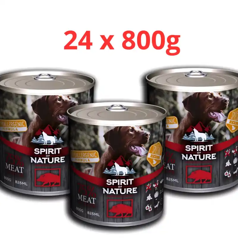 Spirit of Nature Dog 24x800g konzerv Vaddisznóhússal Vásárlói kedvenc