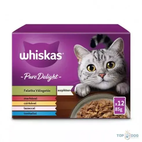 Azonnal elérhető Whiskas PURE DELIGHT vegyes válogatás aszpikban 12x85g