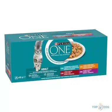 Exkluzív ajánlat PURINA ONE Adult 40x85g csirkével, marhával, báránnyal, tengeri hallal szószban nedves macskaeledel
