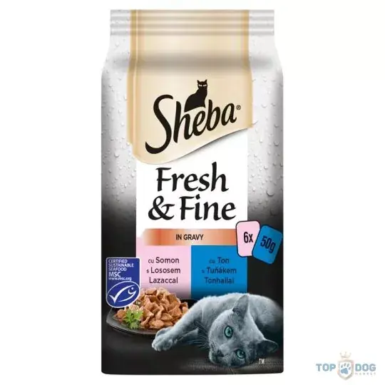 Akciós ár Sheba Adult Fresh&Fine - Alutasakos (lazac,tonhal, mártásban) felnőtt macskák részére (6x50g)