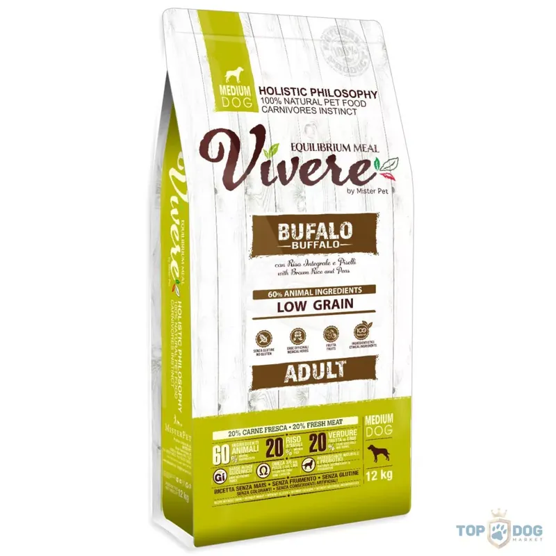 Újdonság Vivere Low Grain Adult Medium Buffalo 12kg