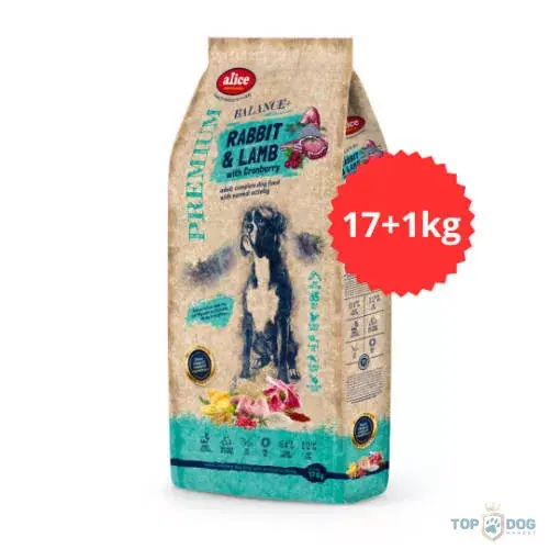Akció AlicePROFESSIONAL 17kg +1kg Adult Balance+ Rabbit&Lamb with Cranberry száraztáp