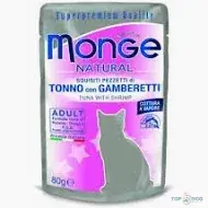 Azonnali szállítás Monge Cat 80gr Pouch Tonhal Garnéla zselében