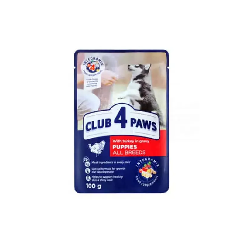 Biztonságos vásárlás CLUB 4 PAWS PREMIUM DOG PUPPY PULYKA 100G