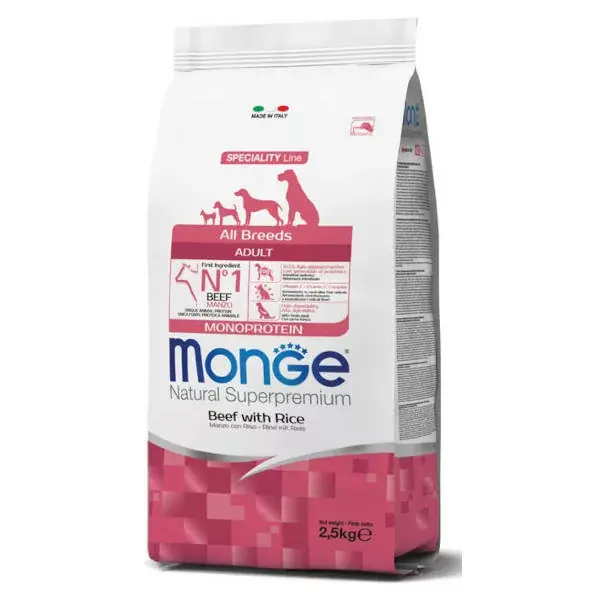 MONGE DOG Monoprotein All Breeds Marha rizzsel 2,5Kg Népszerű