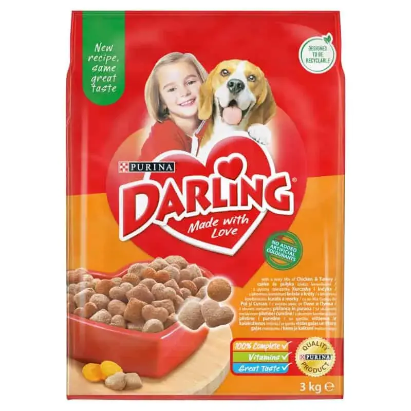 Biztonságos fizetés Darling teljes értékű állateledel felnőtt kutyák számára csirke és pulyka ízletes keverékével 3kg