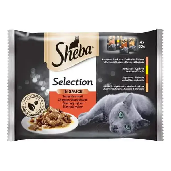 Különleges ajánlat Sheba Selection tasakos zamatos válogatás mártásban felnőtt macskák számára 4 x 85g