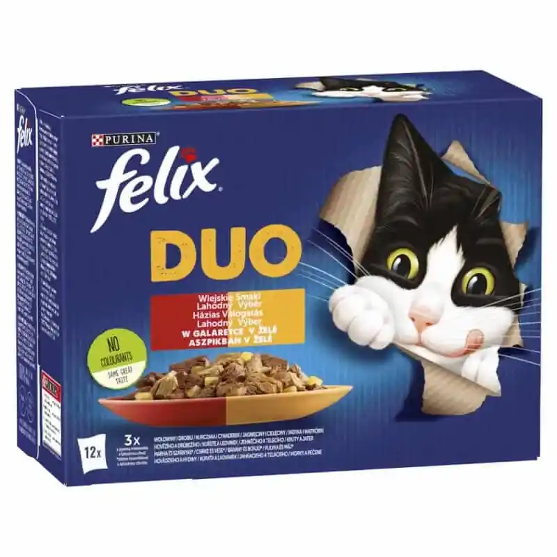 Felix Fantastic Duo Házias Válogatás aszpikban nedves macskaeledel 12 x 85g (1,02kg) Gyors kiszállítás