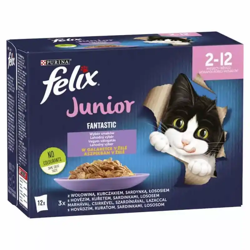 Árcsökkenés Felix Fantastic Junior Vegyes Válogatás aszpikban nedves macskaeledel 12 x 85g (1,02kg)