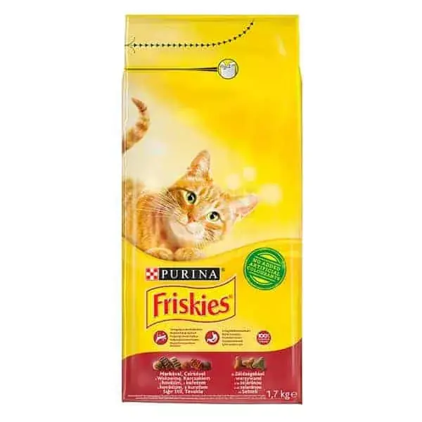 FRISKIES Marhával, csirkével és hozzáadott zöldségekkel 1,7kg Vedd meg online