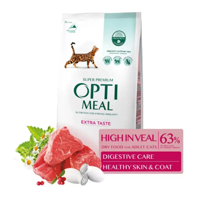 Csak ma OPTIMEAL CAT EXTRA TASTE SZÁRAZ MACSKATÁP BORJÚVAL 1,5KG