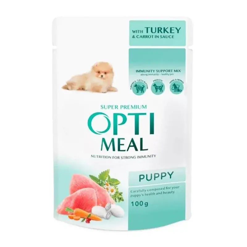 Azonnal elérhető OPTIMEAL DOG POUCH PUPPY 100G PULYKA-RÉPA SAUCE