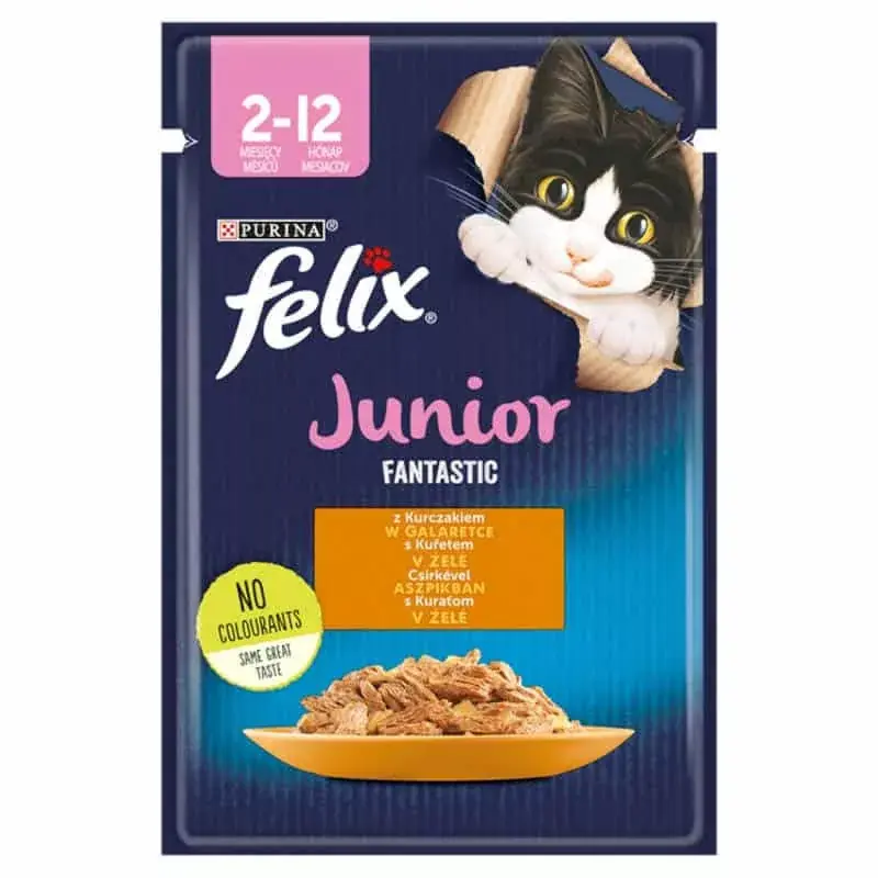 Szuper ajánlat Felix Fantastic Junior Csirkével aszpikban nedves macskaeledel 85g