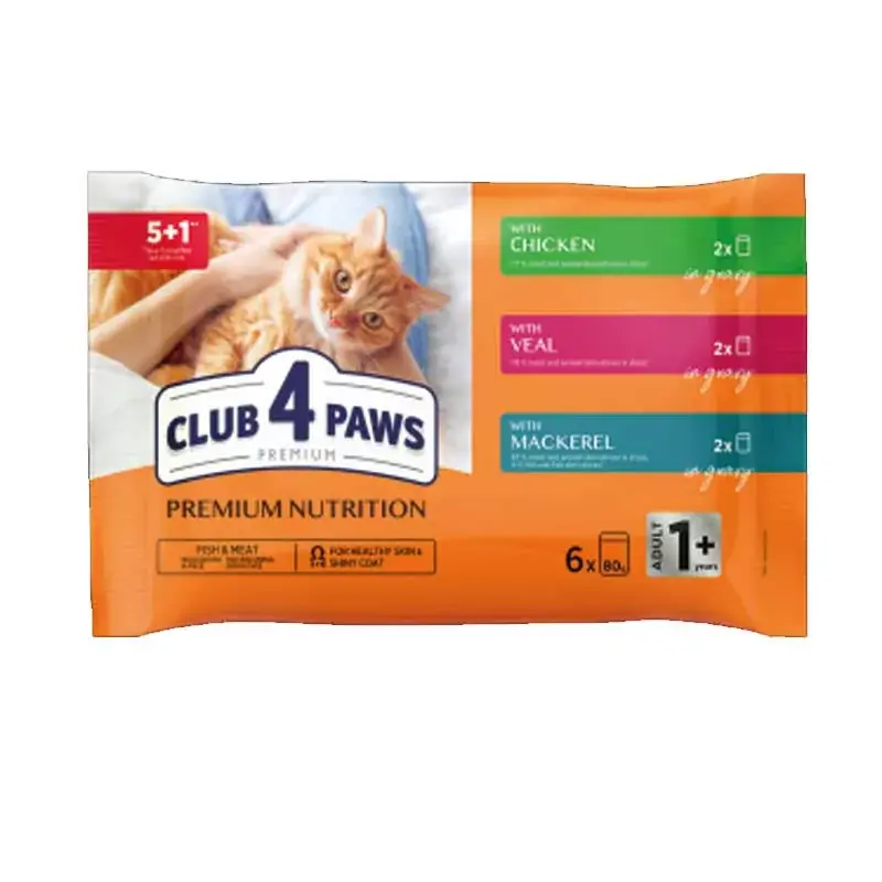 CLUB4PAWS CAT POUCH 6X80G (5+1) CS,BORJ.MAKR Végkiárusítás