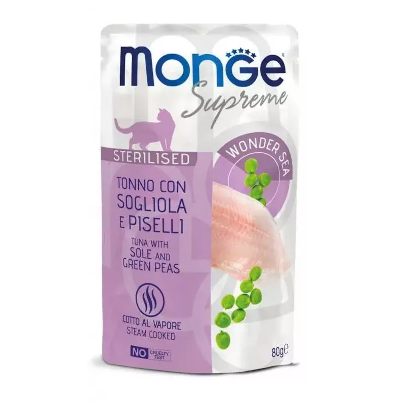 Azonnal elérhető MONGE CAT POUCH SUPREME STERILISED 80G TONHAL-BORSÓ